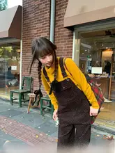 コーデュロイのバイカラードットサロペットパンツ【秋冬用・フィット・レディース】