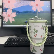 ウィッジウッド対応 野草莓デザイン 保温カップ用シリコンカップカバー【柔らかなグリーン・持ち手付き】