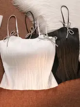 フロントリボン付き波模様キャミソール【夏用・胸パッド付き・セクシーバック・タンクトップ】