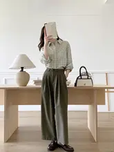 秋の通勤に最適！フィットのカジュアルワイドパンツ【カーキ・ストレートスタイル】