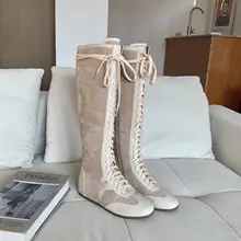 レトロデザインの内增高ロングブーツ【レースアップ・カジュアル・汎用性あり】