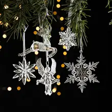 アクリル透明雪の結晶付き麋鹿のオーナメント【クリスマス装飾・撮影小道具・ツリー用】