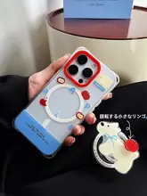 犬デザインの回転式アップルチャーム付きスマホケース【磁気吸着・ショルダーストラップ対応】