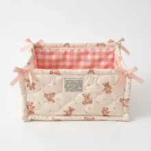 ピンクのクマデザイン収納バスケット【布製・デスクトップ整理用・折りたたみ可能】