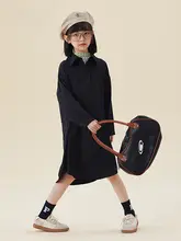 シンプルなデザインの長袖ポケット付きワンピース【子供用・秋冬・カジュアル】（セットアップ対応）