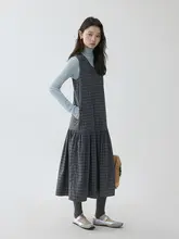 Vネックチェック柄ノースリーブワンピース【ゆったりした重ね着対応・春用】