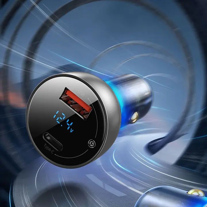 Baseus 車載充電器 シガーソケット変換アダプタ【デジタル表示・2ポート・65W・急速充電】