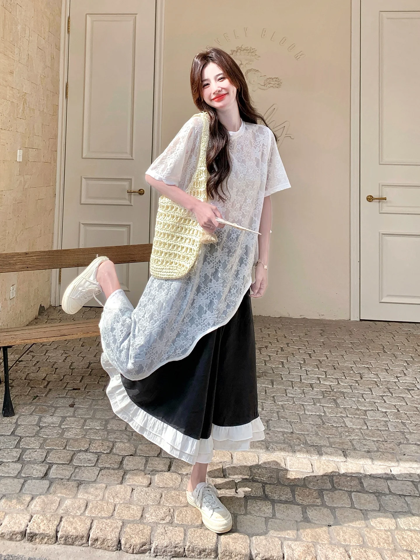 提花デザインのフリルブラウスとスカートパンツセット：夏用高級カジュアルスタイルの実用性とサイズガイド