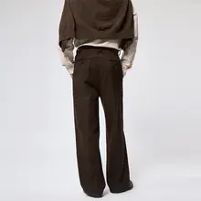 ビンテージ風ダークブラウンカラーのフィットパンツ【秋冬用・シングルプリーツ・ワイドストレート】
