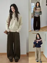 モカブラウンコーデュロイストレートパンツ【高腰・ゆったりシルエット・ラフスタイル】