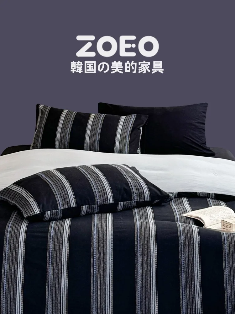 ZOZO ブランドおすすめの北欧風レトロストライプ寝具四点セット：極上の柔らかさと四季通用の実用性