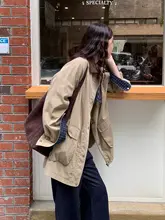 春秋用レトロデザインのカラー切替ポケット付き短丈トレンチコート【女性用・ジッパー付き】