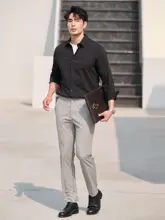 JSSD HOMME 春夏用 メンズ長袖シャツ【伸縮性あり・ビジネスカジュアル・泡泡纱生地】