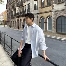 シンプルでしたデザイン！ブルーのカラーシャツ【メンズ・デザイン襟・カジュアル】