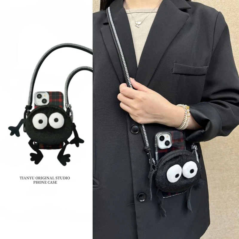 黒い煤球デザインの背面クリップ式小銭入れ：かわいいお金管理ケースの実用性と使い方