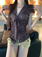 夏用 レディース 半袖ドットシャツ【フレンチスタイル・ショート丈】