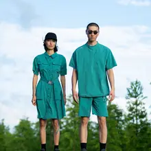 SNOWLINE シンプルな機能性ショートスリーブシャツ風ワンピース【ウエスト絞り・軽やか】
