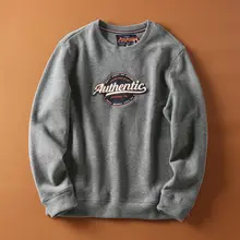 コットン製の水洗い仕上げの男性用刺繍入りラウンドネックプルオーバー【カジュアル・秋春用】