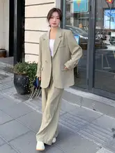 春の新作！グリーンジャケット【カジュアルデザイン・ワイドパンツ・女性用】（セットアップ対応）