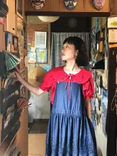 ポルカドットウォッシュドデニム サスペンダードレス【春用・学院風・バックストラップ】