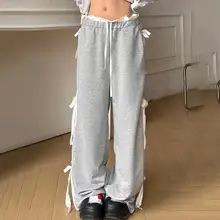 レースリボン付きコントラストカラーのウエストパンツ【カジュアル・女性用・甘いスタイル】