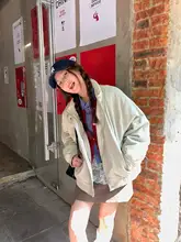 ブルーチェックシャツとミニスカートのコーディネート【小柄向け・韓国スタイル】（セットアップ対応）
