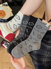 可愛い猫デザインのコットン中筒ソックス【春秋用・学生向け・アニメスタイル】