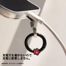 珍しい花模様の丸型携帯ストラップクリップ【超薄型・回転パッド・充電に影響なし・金属製】