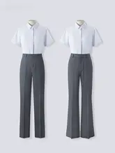 ブルー暗めのルーズフィット半袖シャツ【ビジネス・女性用・面接対応】（セットアップ対応）