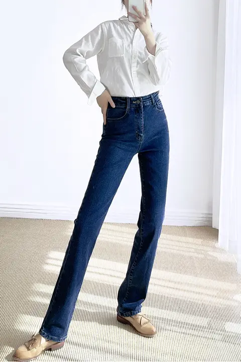 ハイウエストストレートパンツ レディース175 加長したストレッチゆったり ダークバゲットパンツ フレンチスタイル