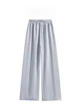 春夏向け シャーリングリボン付きレースワイドパンツ【ハイウエスト・カジュアルスタイル】（セットアップ対応）