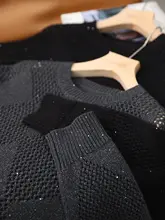 デザインのダイヤモンド透かし編みニットセーター【ウール・カシミヤ混】