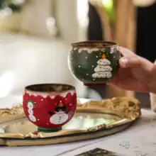 クリスマス雪だるまデザインのカフェカップ【ハンドル付き・ラテアート用】