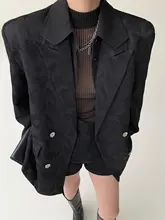ブラックのダークパターンテーラードジャケット【春秋用・ラペルデザイン・女性用】