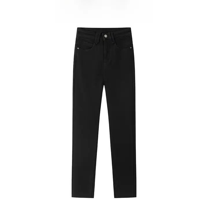 デニムパンツ レディース ハイウエスト スキニー 裏起毛 ブラック 着痩せ きれいめ 着回し 冬 あったか「XinmonLee」