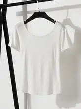 極上の柔らかさの大きなラウンドネック薄手Tシャツ【女性用・ショート丈・美背・黒色・白色】