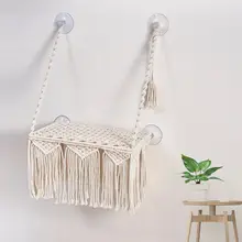 窓用吸盤付きハンギングキャットベッド【手編みコットンロープ・ペット用】