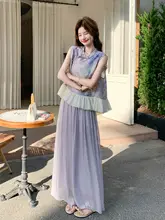 紫色系の高級国風デザイン チュニックとワイドパンツの組み合わせ【花柄・フレア・夏用】（セットアップ対応）