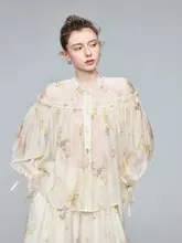 シャツ ショートパンツ 2点セット レディース リヨセル 花柄 フレンチ風 シアー 軽やか リゾート U2906A1