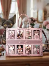 本革デザインのダイヤモンド付きトートバッグ【可愛い猫モチーフ・秋冬用・ショルダーバッグ】