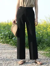 春夏用の快適なワークパンツ【黒・レディース・ストレート・クロップド・ゆったり】