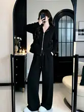 大きいサイズのカジュアルフード付きパーカー【春用・上品なデザイン・ワイドパンツ】（セットアップ対応）