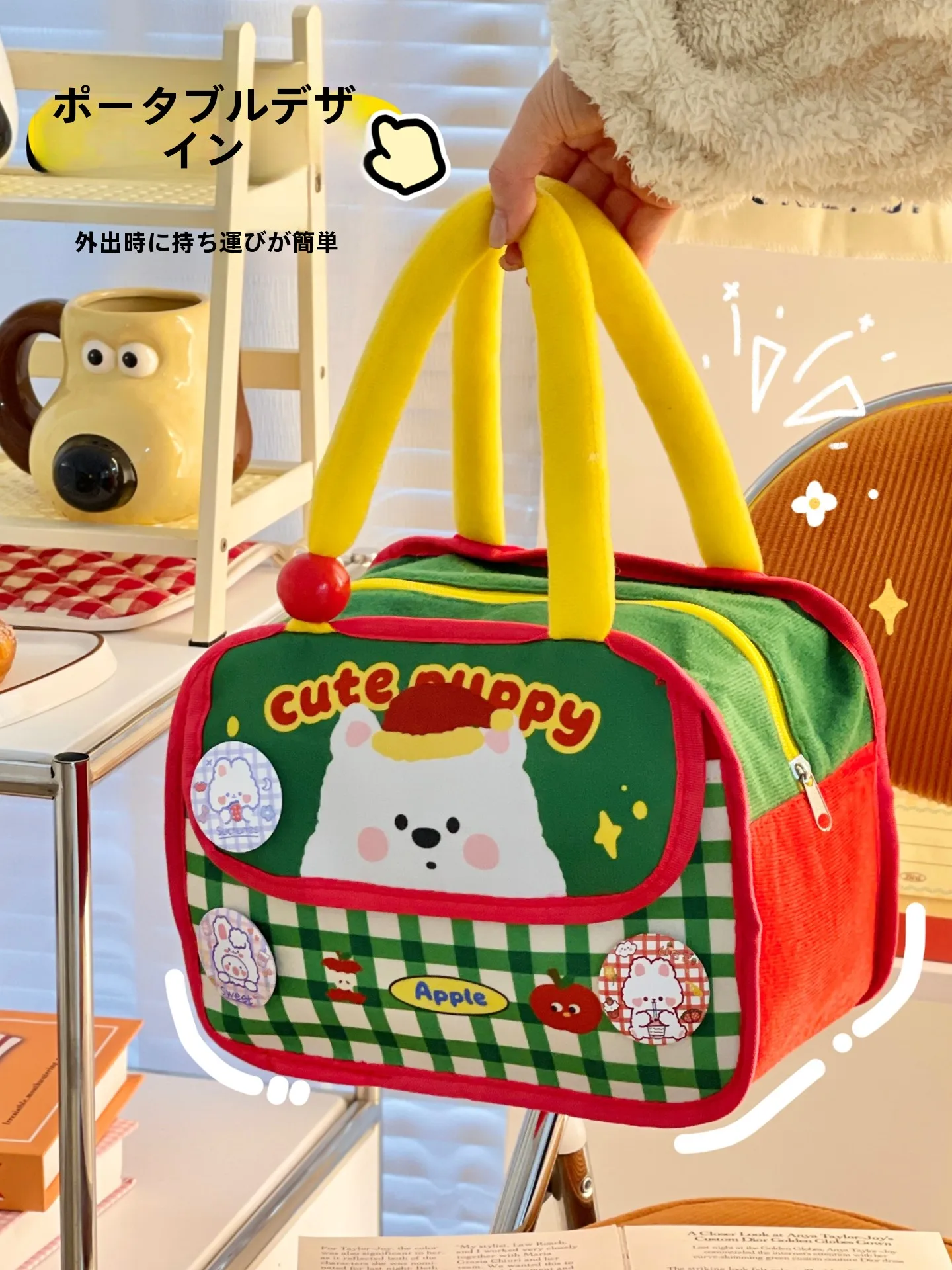 かわいいトートランチバッグ：ピクニック・キャンプでの大容量収納を実現