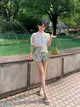 モビードリルビーズ スタンドカラー サイドストラップ テンセル シャツ