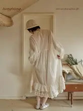 レトロ文芸風 花柄レース付き長袖ワンピース【春用・重ね着スタイル・ゆったりシルエット】