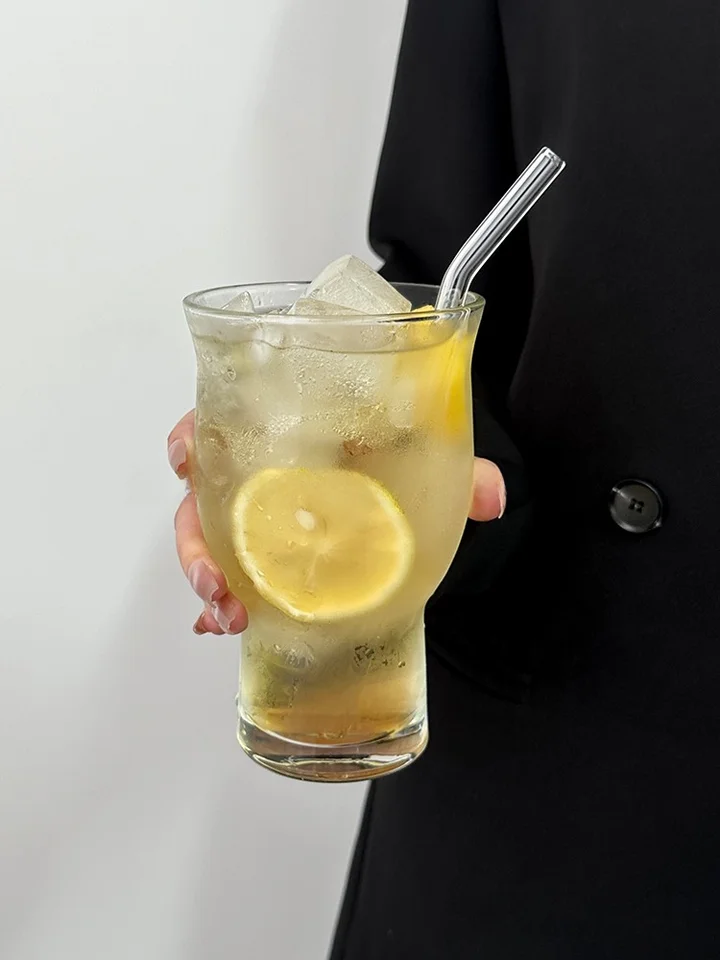 大容量レトロスタイル 広口果茶カップ【アイスコーヒー・透明ガラス・飲料用】