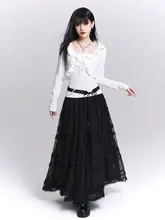 黒い網タイツのスカート【レースの傘スカート・フルレングス・リゾートスタイル】