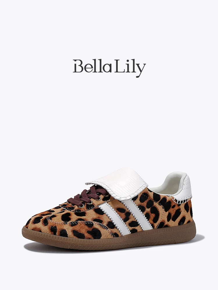 レトロヒョウ柄スニーカーBella Lily：クラシックフラットソー  ルの日常カジュアルスタイル