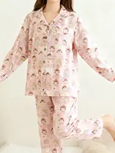 コットン100%のダブルガーゼレディースパジャマ【長袖・ロングパンツ・翻訳カラー・春秋用】（セットアップ対応）