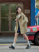 カジュアルなカキ色トレンチコート【中長丈・ゆったりしたシルエット・高級感】